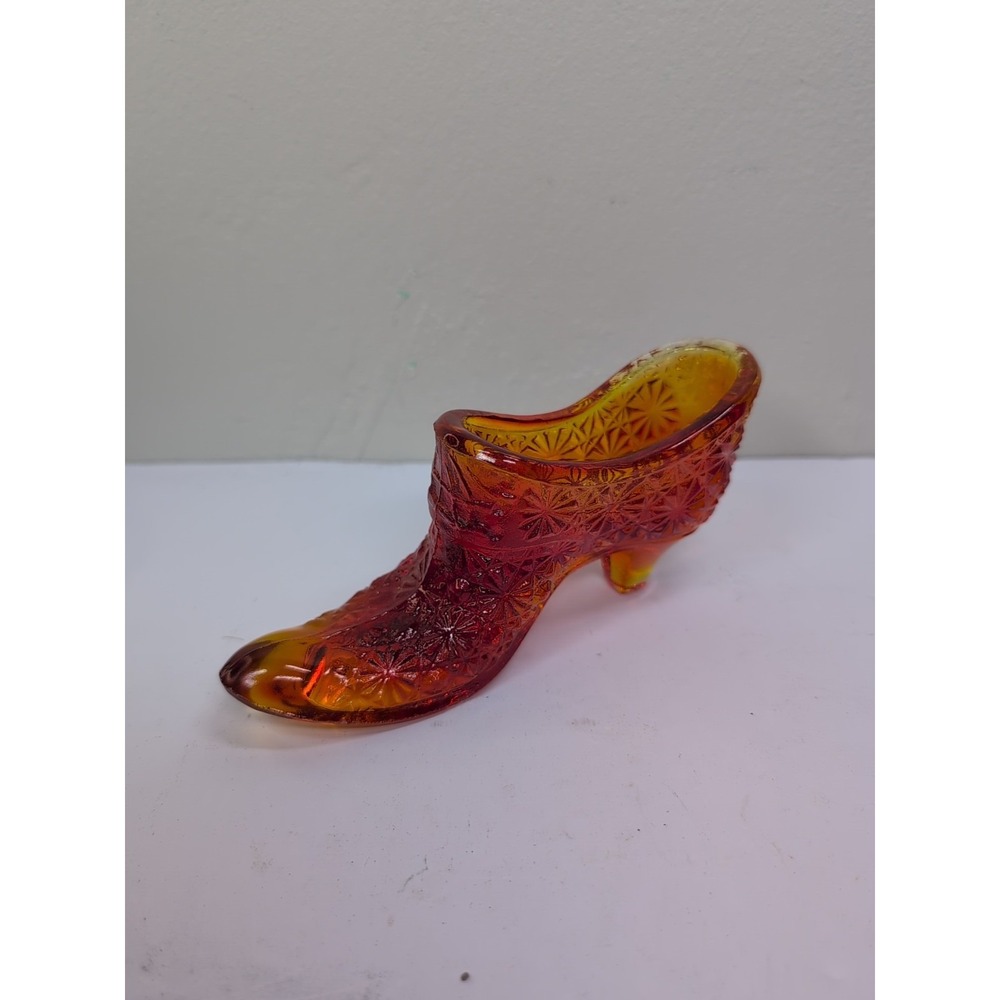 Amberina Glass Shoe Flower Daisy Button Glows